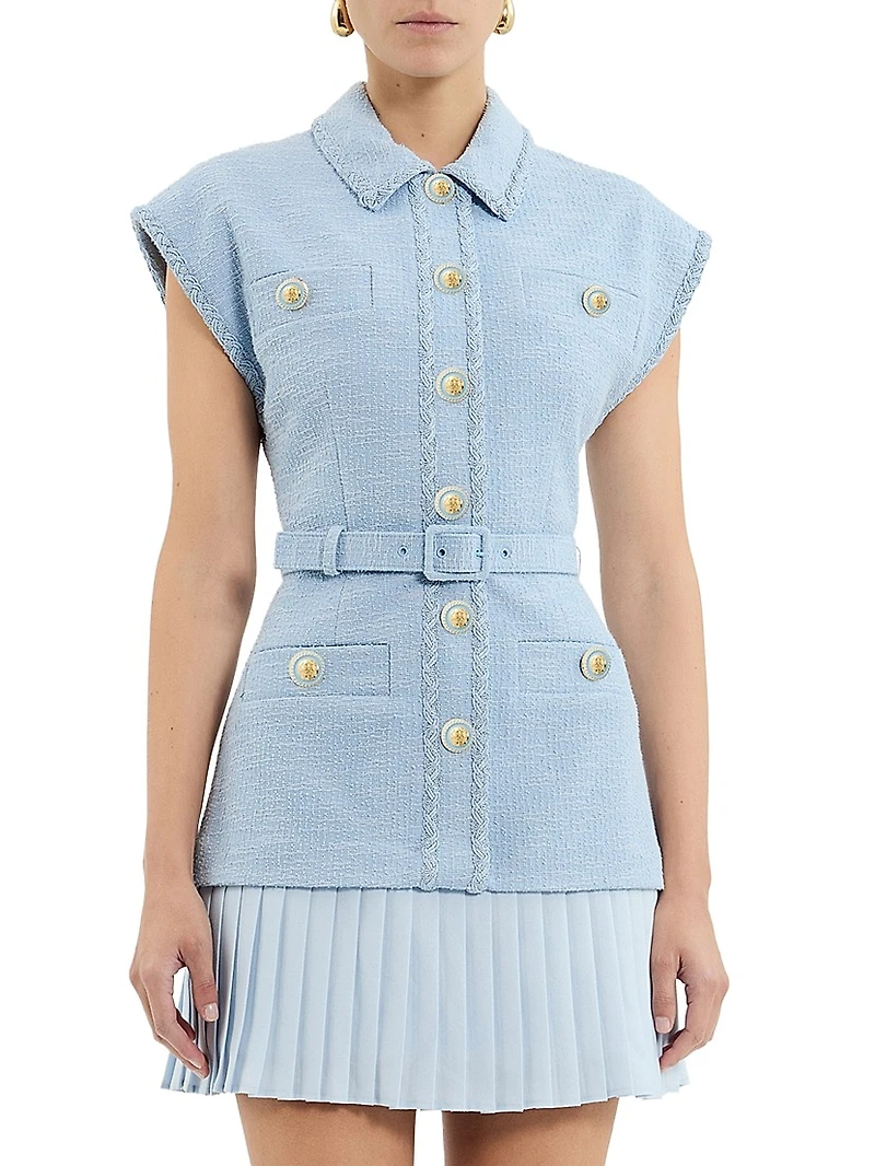 Jonie Belted Mixed-Media Minidress