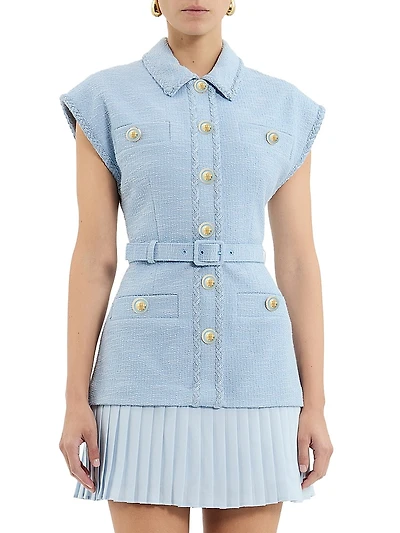Jonie Belted Mixed-Media Minidress