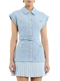 Jonie Belted Mixed-Media Minidress
