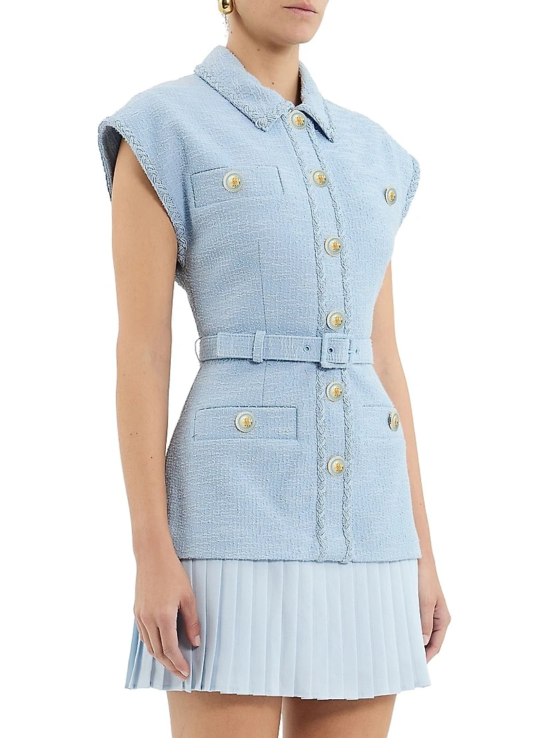 Jonie Belted Mixed-Media Minidress