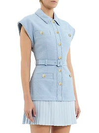 Jonie Belted Mixed-Media Minidress
