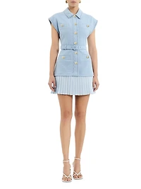 Jonie Belted Mixed-Media Minidress