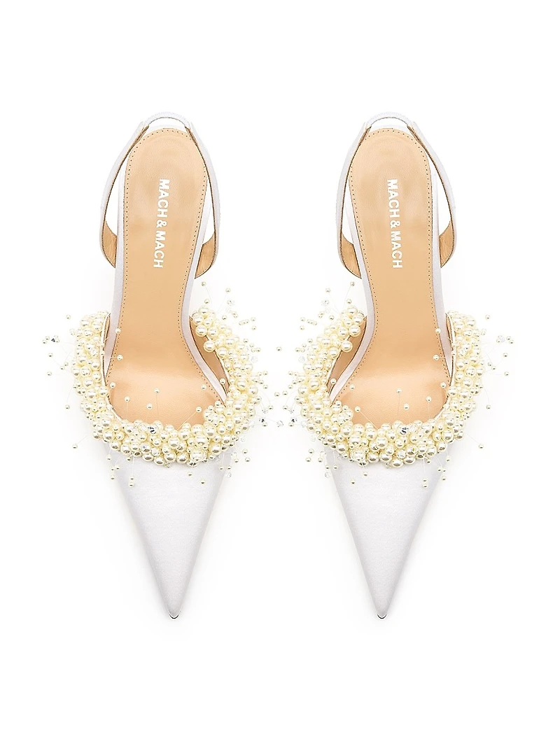 85MM Embellished Crepe Satin Slingback Pumps