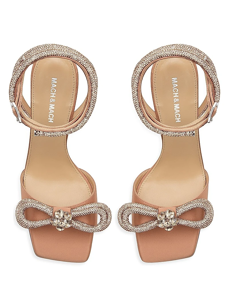 95MM Bow Embellished Crepe Satin Sandals