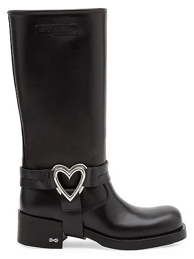 Double Heart 50MM Leather Combat Boots