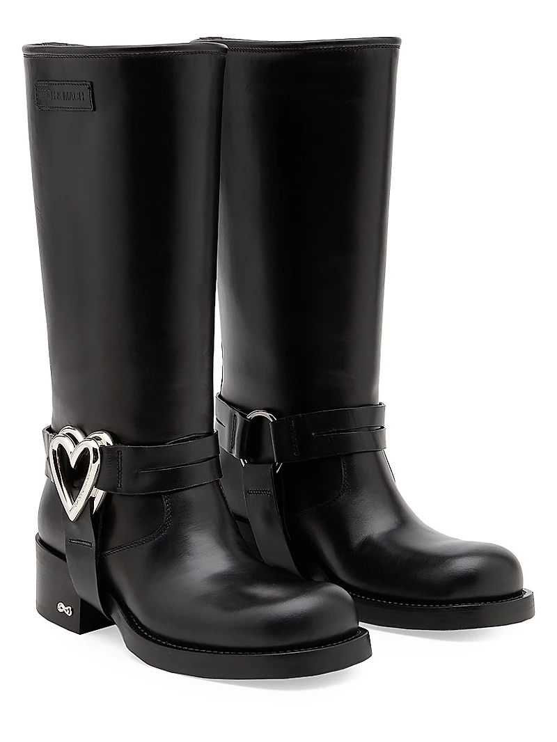Double Heart 50MM Leather Combat Boots