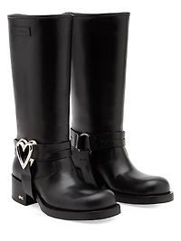 Double Heart 50MM Leather Combat Boots