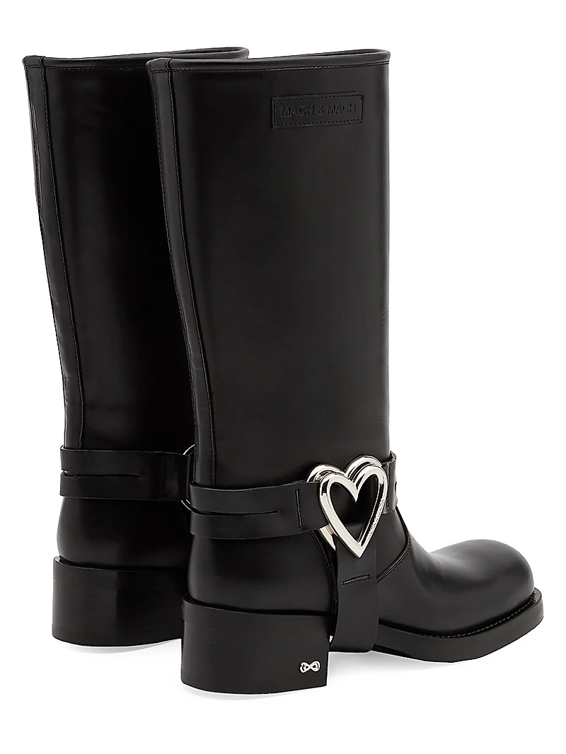 Double Heart 50MM Leather Combat Boots