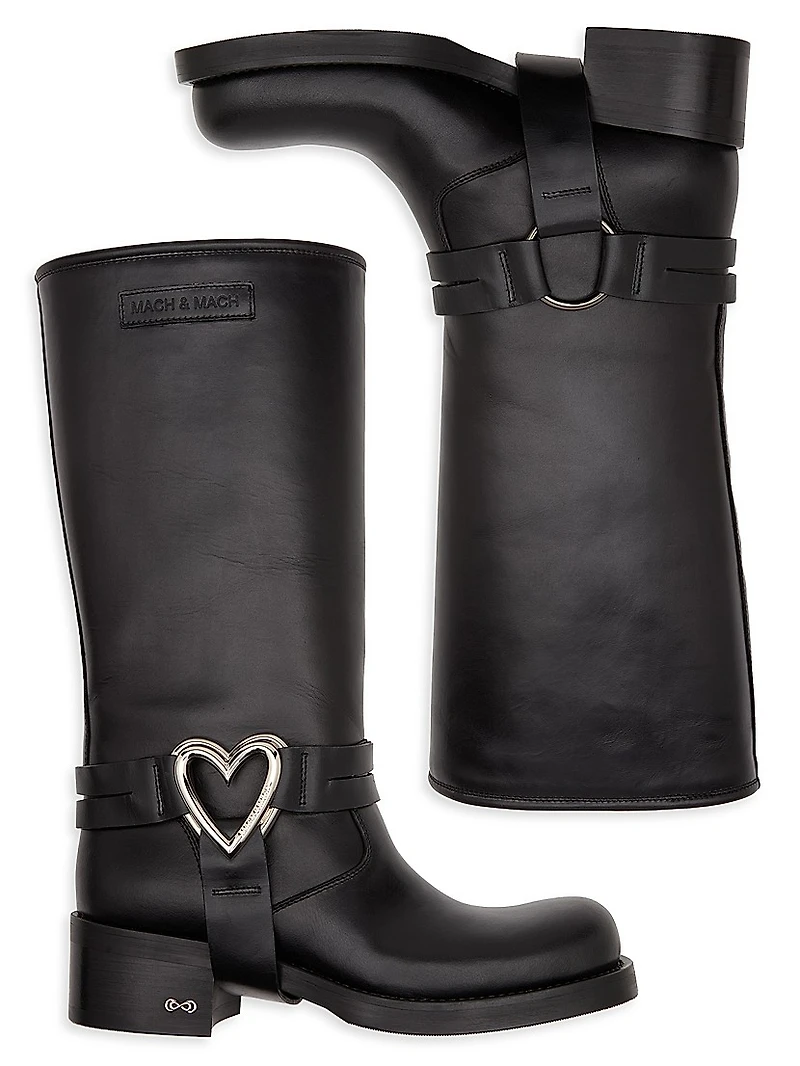 Double Heart 50MM Leather Combat Boots