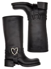 Double Heart 50MM Leather Combat Boots