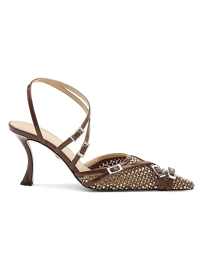 Crystal Net Leather 85MM Heel Sandals