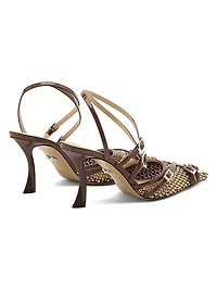 Crystal Net Leather 85MM Heel Sandals