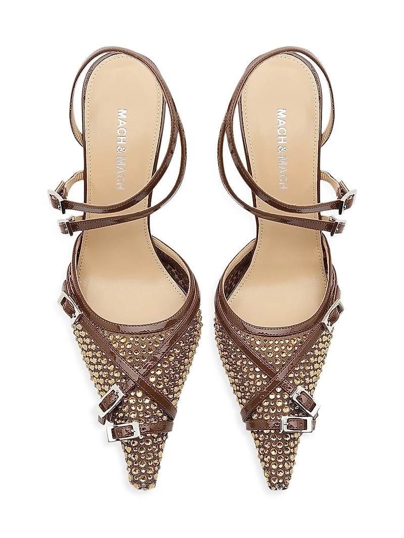 Crystal Net Leather 85MM Heel Sandals