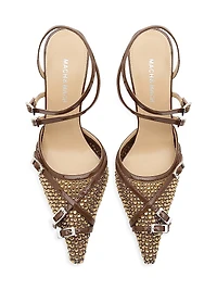 Crystal Net Leather 85MM Heel Sandals