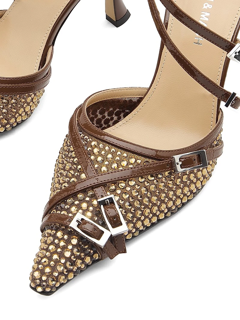 Crystal Net Leather 85MM Heel Sandals
