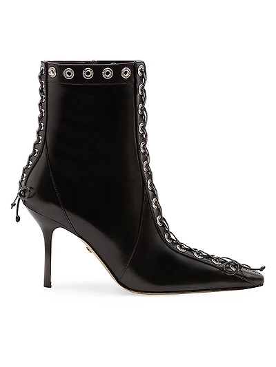 Embellished Corset Leather Ankle Boots