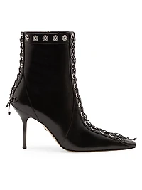 Embellished Corset Leather Ankle Boots