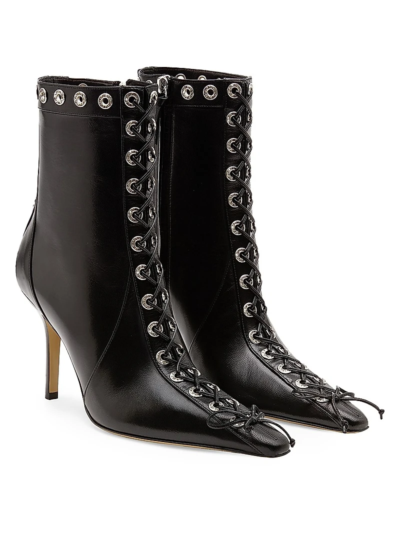 Embellished Corset Leather Ankle Boots
