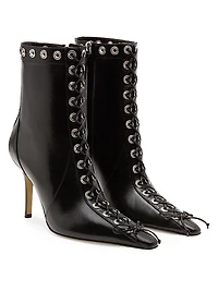 Embellished Corset Leather Ankle Boots