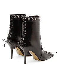 Embellished Corset Leather Ankle Boots
