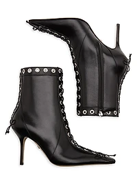 Embellished Corset Leather Ankle Boots