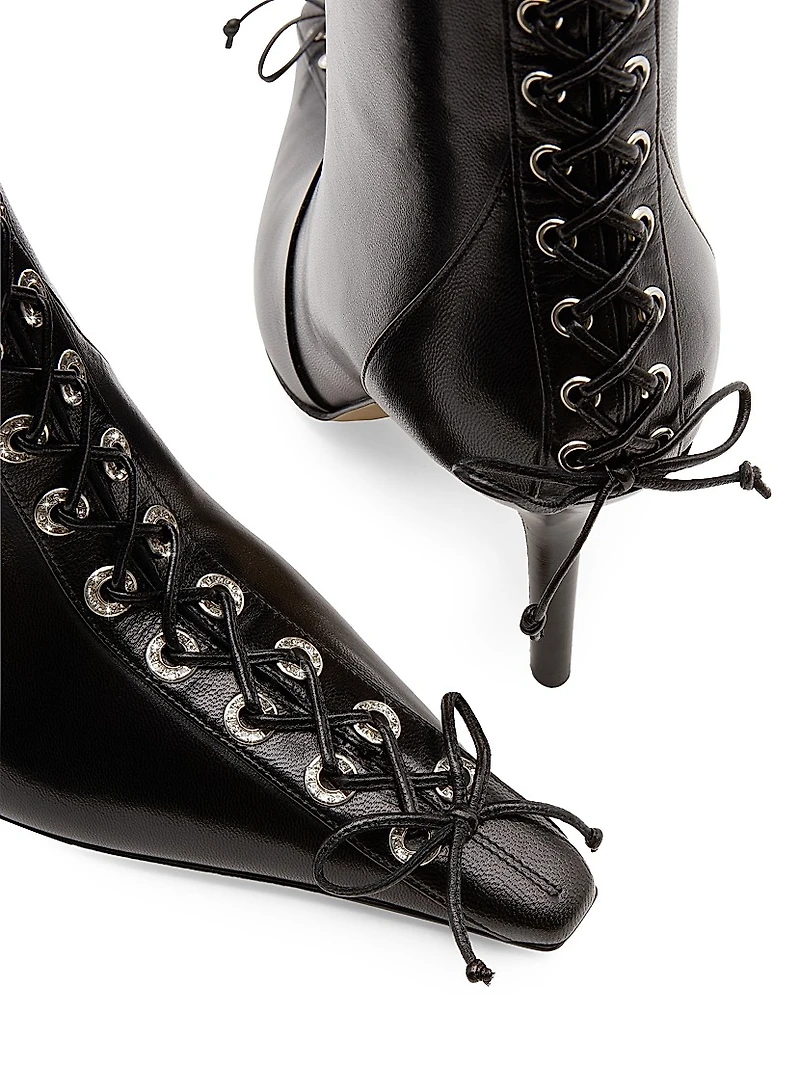 Embellished Corset Leather Ankle Boots