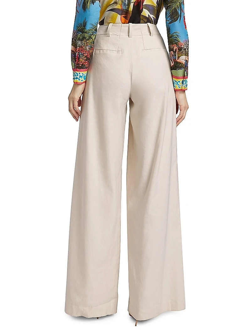 Simon Linen-Blend Wide Leg Pants