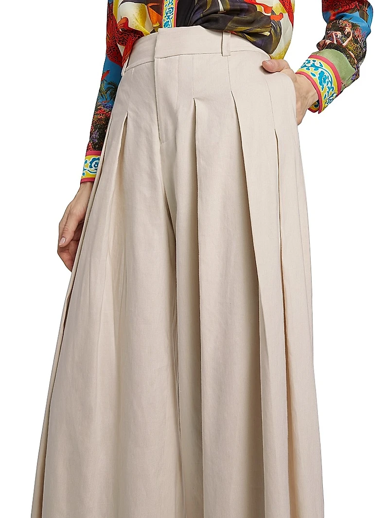 Simon Linen-Blend Wide Leg Pants