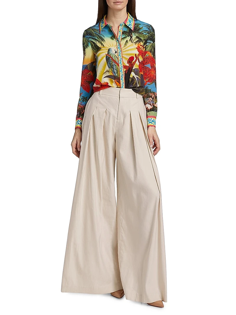 Simon Linen-Blend Wide Leg Pants