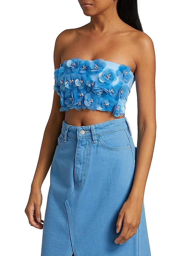 Emily Embellished Flower Bandeau Crop Top