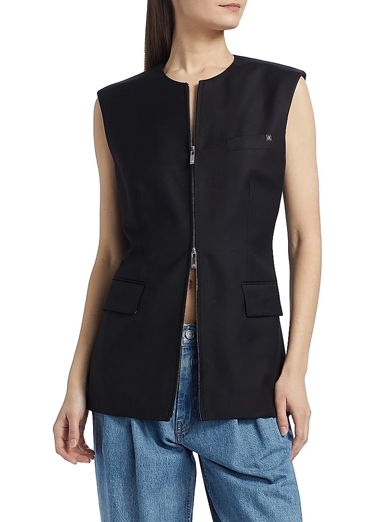 Wool Zip-Front Blazer Vest