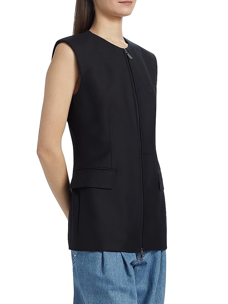 Wool Zip-Front Blazer Vest