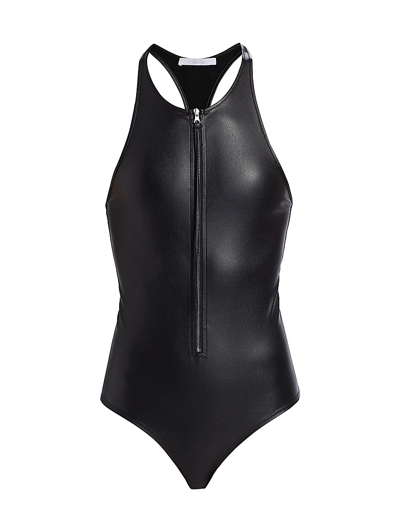 Faux Leather Racerback Bodysuit