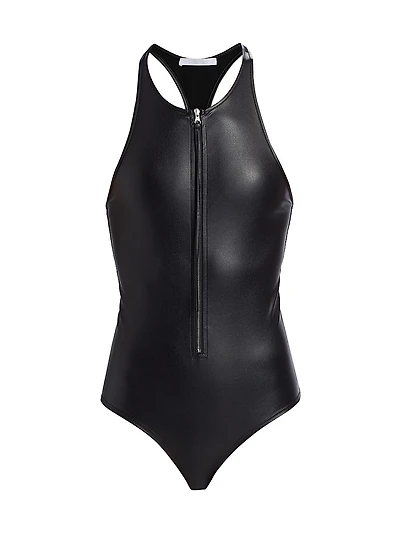Faux Leather Racerback Bodysuit