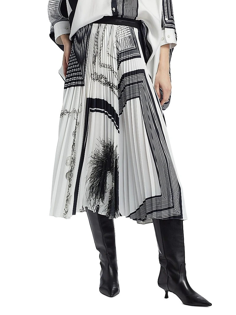 Pleated Twill Midi-Skirt