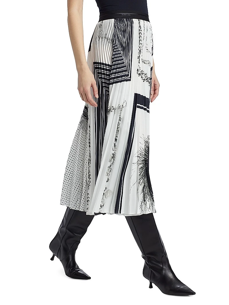 Pleated Twill Midi-Skirt