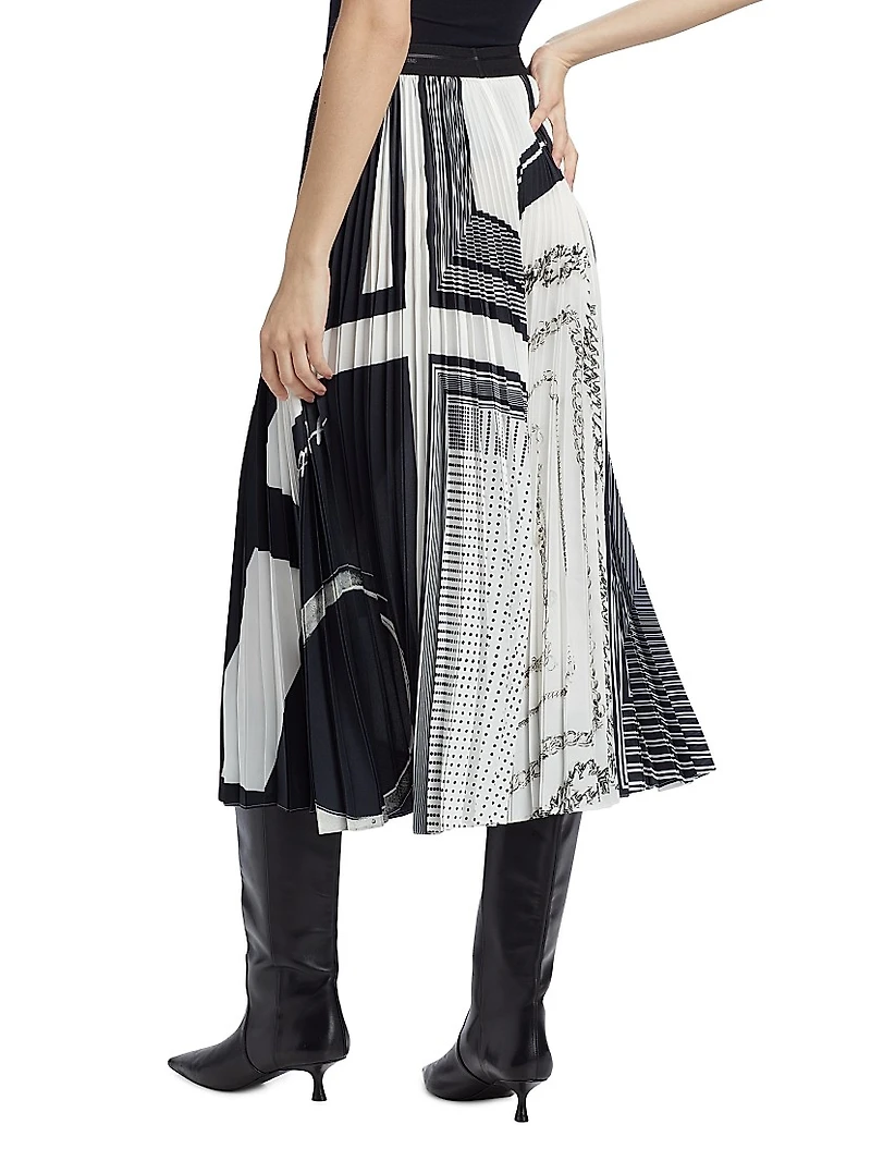 Pleated Twill Midi-Skirt