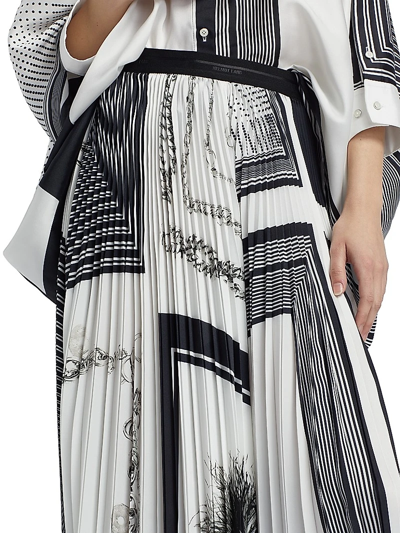 Pleated Twill Midi-Skirt