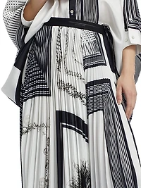 Pleated Twill Midi-Skirt