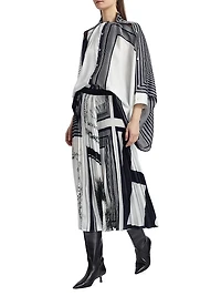 Pleated Twill Midi-Skirt