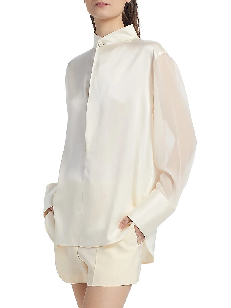 Silk Charmeuse Cowlneck Shirt