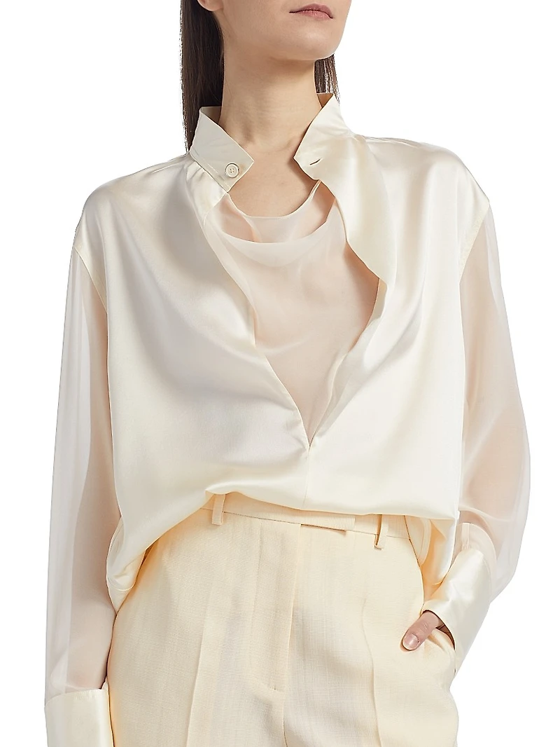 Silk Charmeuse Cowlneck Shirt