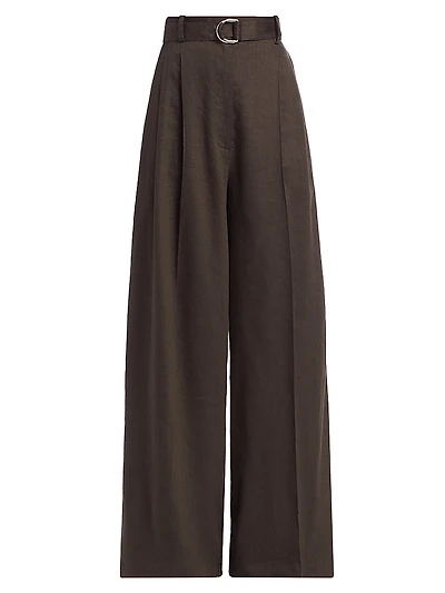 Linen-Blend Pleated Trousers