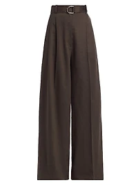 Linen-Blend Pleated Trousers