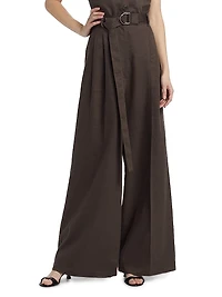 Linen-Blend Pleated Trousers