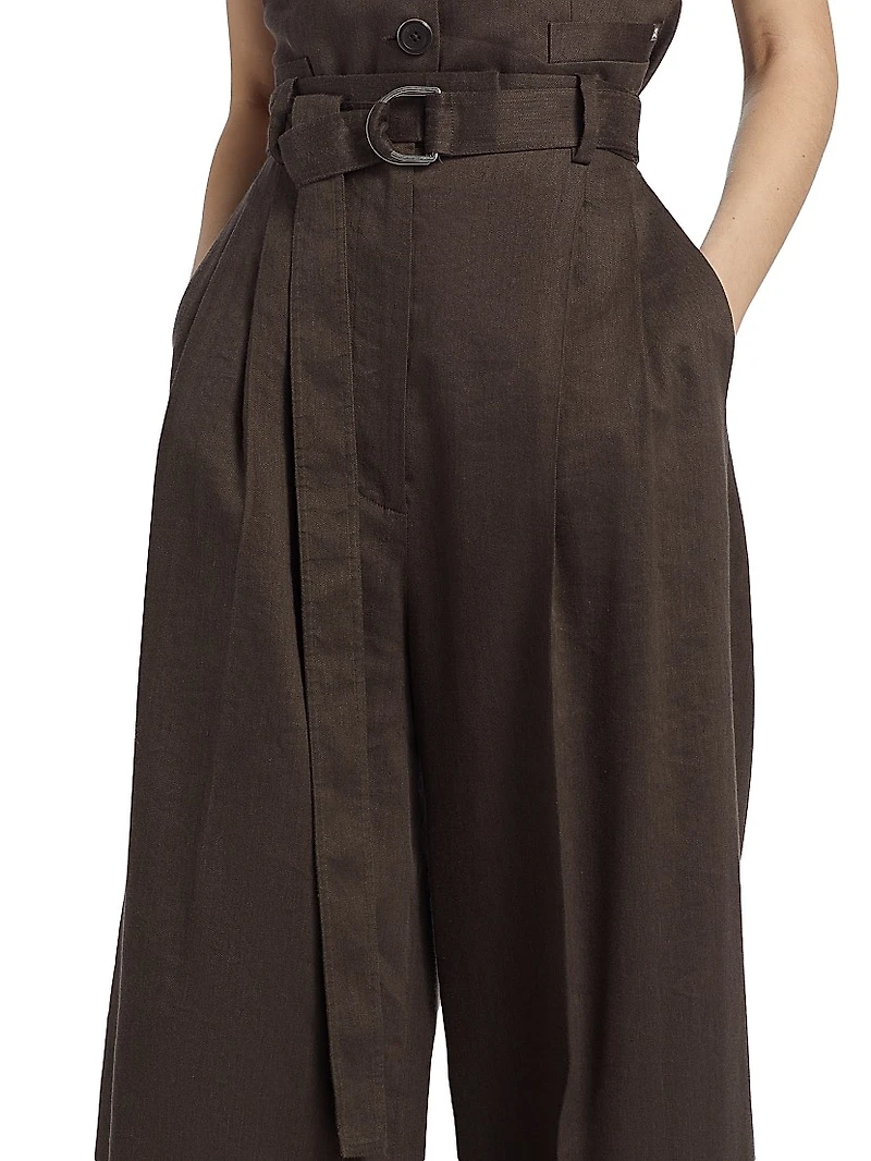 Linen-Blend Pleated Trousers
