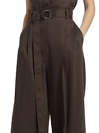 Linen-Blend Pleated Trousers
