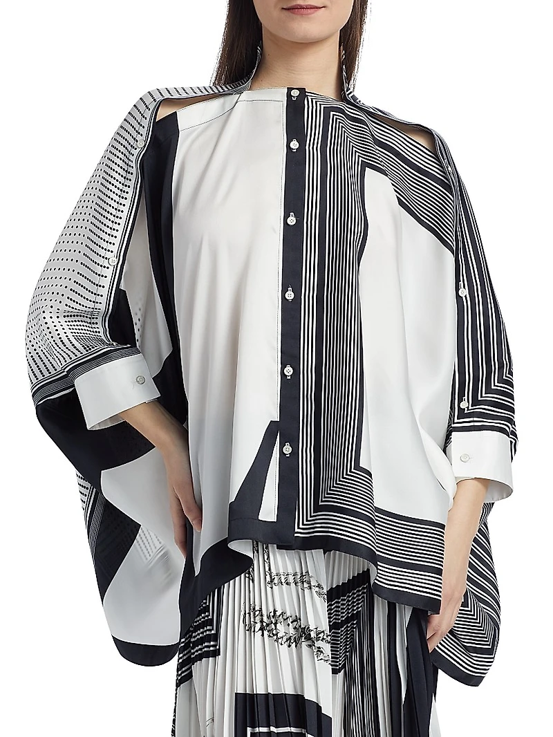 Four-Scarf Twill Button-Front Top