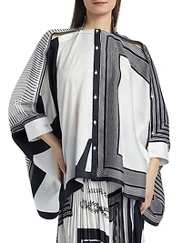 Four-Scarf Twill Button-Front Top