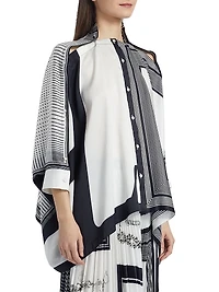Four-Scarf Twill Button-Front Top